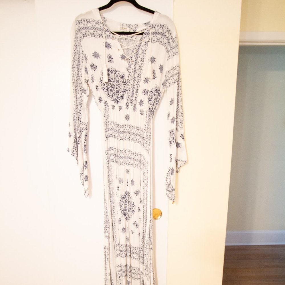 White Dress with Blue Detail